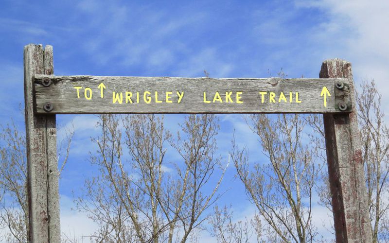 Former sign for path to Wrigley's Lake Former sign for path to Wrigley's Lake